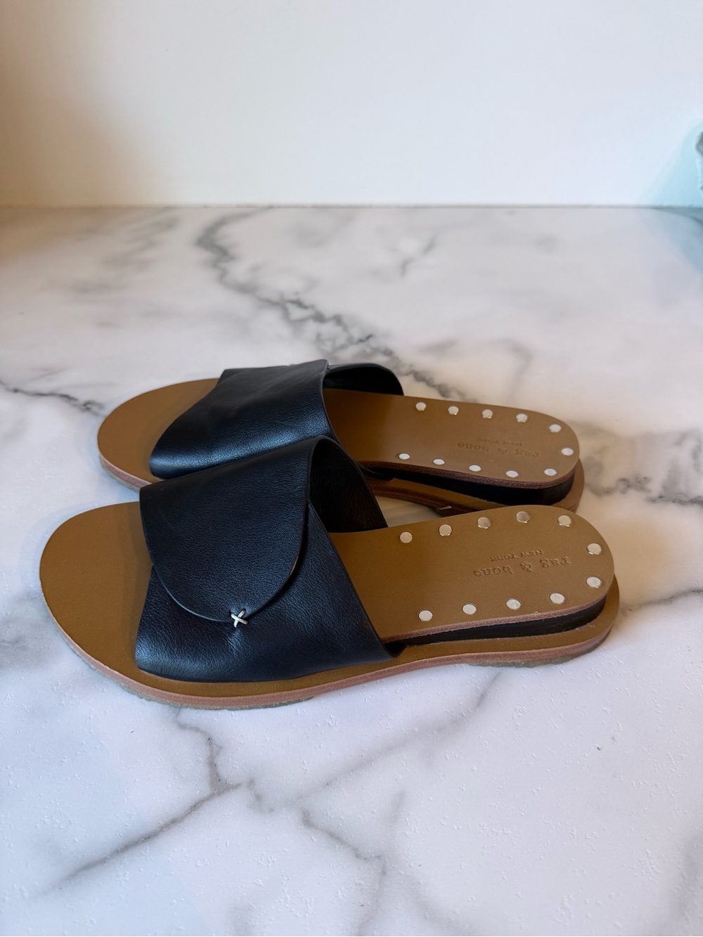 Rag & Bone Beau Slides Leather Size 6 Quiet Luxury Scandi Girl Sandal Tailored